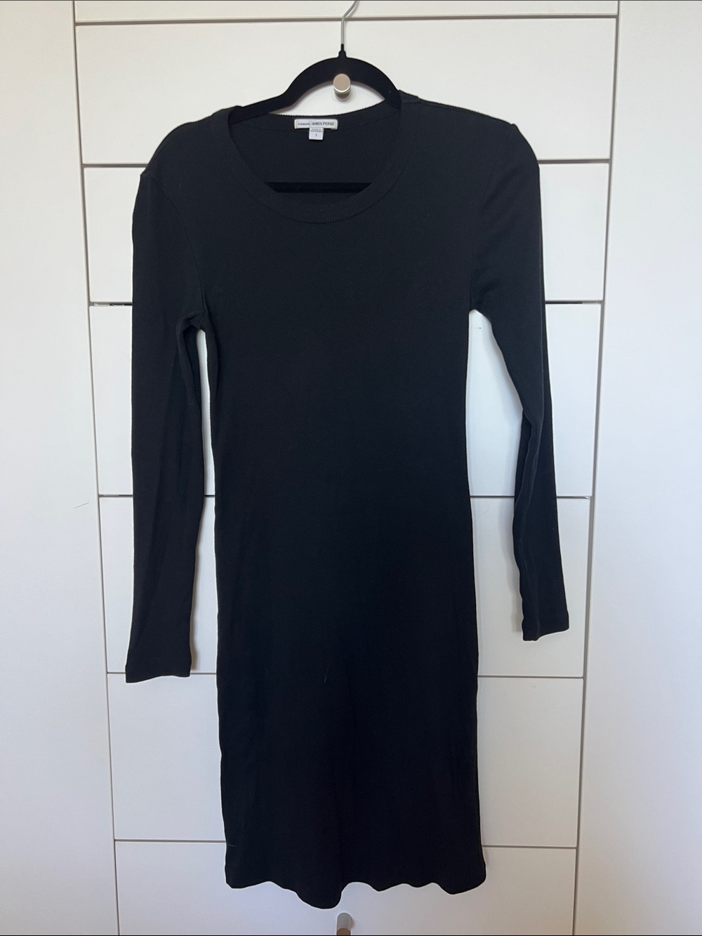 James Perse Black Long Sleeve Ribbed Midi Dress